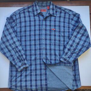 Wolverine Blue Plaid Button Up Long Sleeve Shirt Workwear Mens Size XL